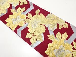 アンティーク　牡丹に亀甲模様織り出し袋帯（着用可）